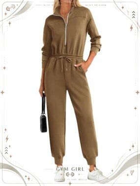 PRETTYGARDEN Women's Long Sleeve Zip Up Jumpsuit Casual One Piece